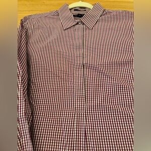 Lands' End Women’s 16W Burgundy and White Gingham No-Iron Cotton Popover Blouse
